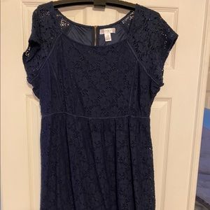 Motherhood navy blue lacy-style maternity dress.